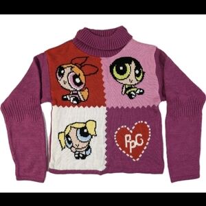 Y2K Cartoon Network Powerpuff Girls Sweater Girls L 10/12 Colorblock Knit